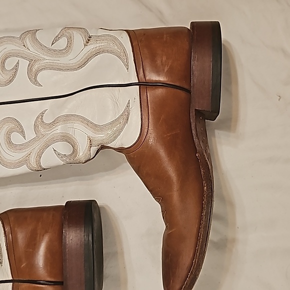 Western boots 100% leather white & brown square toe sz 11 D - Picture 8 of 11